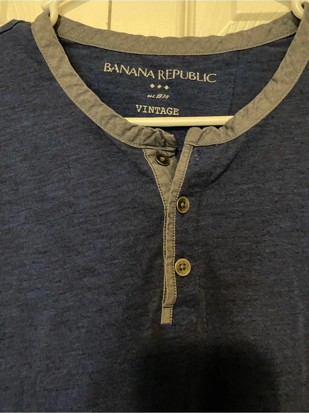 Banana Republic Navy Short-Sleeve Henley with Gray Trim